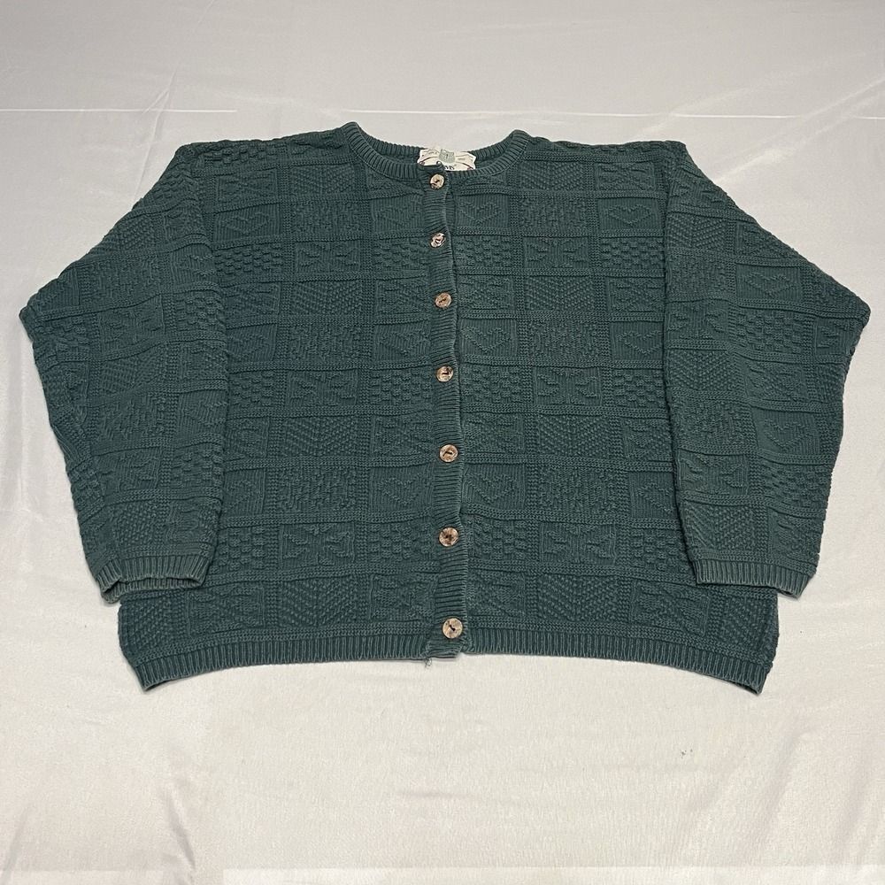 Vintage Orvis Cardigan Sweater Womens M Green Textured Button Up Cottage